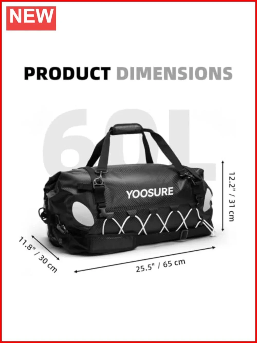 60L Waterproof Dual-Opening Duffel Dry Bag with RollTop & Zippered Access,